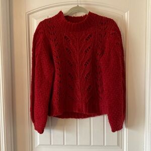 J.Crew Point Sur Pointelle Red Crewneck Knit Sweater